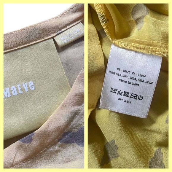 MaEve for Anthropologie Linosa Yellow with Gray Cloud 100% Silk Blouse s… - Picture 5 of 10